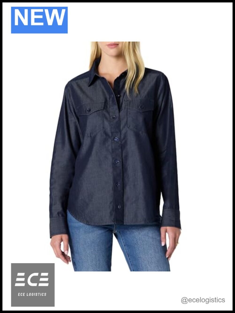 Women's Relaxed Fit Denim Chambray Button-Down Long Sleeve Shirt Cotton Lyocell